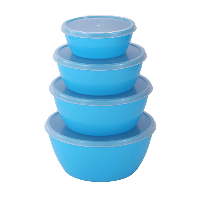Кръгъл пластмасов комплект за съхранение на храната със затварящи се капаци, 301–500 ml, подходящ за хладилник и фризер