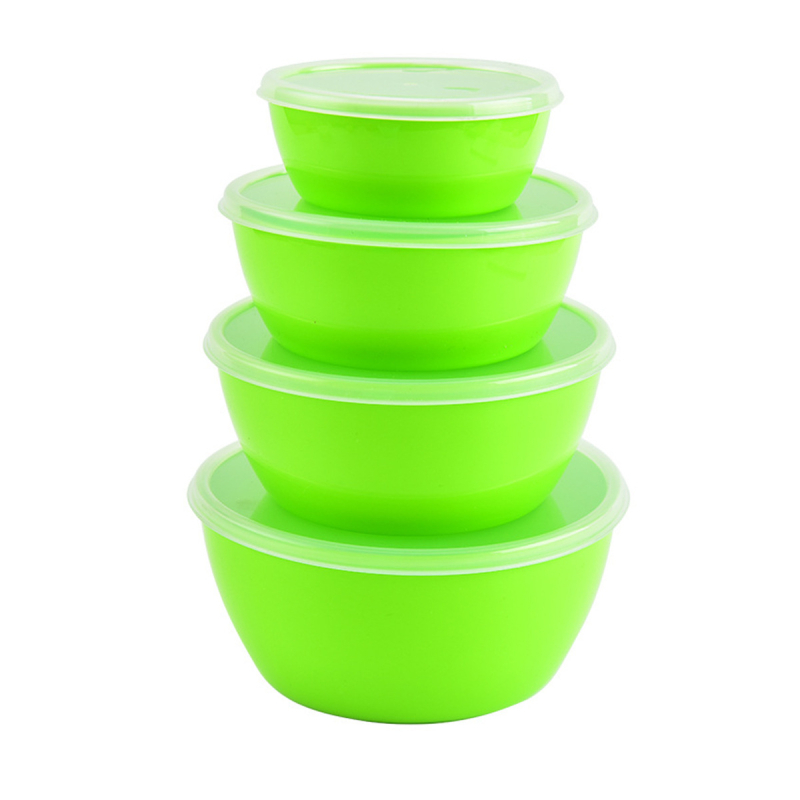 Кръгъл пластмасов комплект за съхранение на храната със затварящи се капаци, 301–500 ml, подходящ за хладилник и фризер