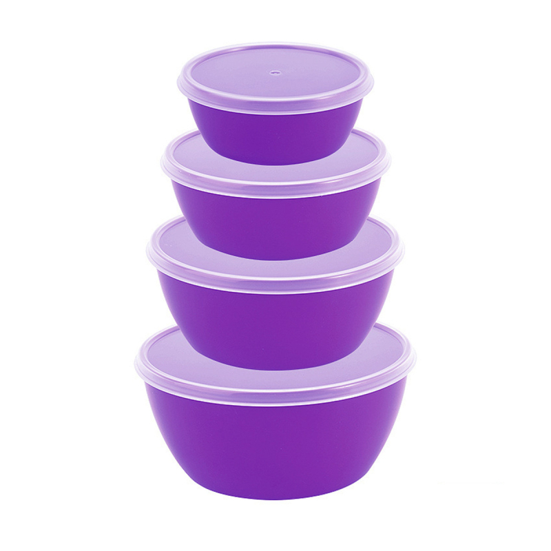 Кръгъл пластмасов комплект за съхранение на храната със затварящи се капаци, 301–500 ml, подходящ за хладилник и фризер