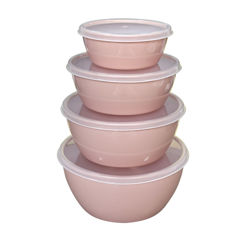 Кръгъл пластмасов комплект за съхранение на храната със затварящи се капаци, 301–500 ml, подходящ за хладилник и фризер