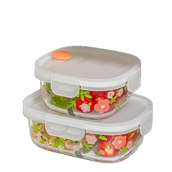 Стъклена кутия за обяд – микровълнова безопасна, еднослоен/двуслоен вариант, флорален дизайн, персонализируема