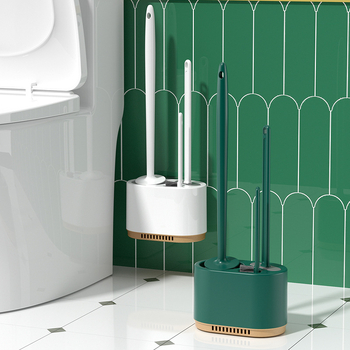 Zidni 3-u-1 set četkica za WC s odvодnom četkom i bazom | Plastika | 365 g