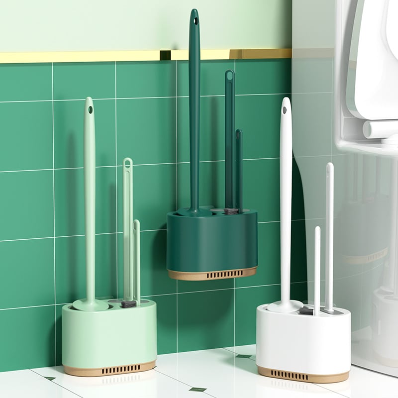 Zidni 3-u-1 set četkica za WC s odvодnom četkom i bazom | Plastika | 365 g