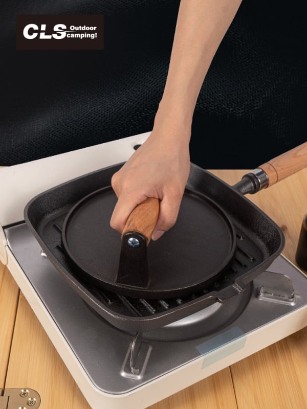 Ploča za pritiskanje mesa od lijevanog željeza – prenosni roštilj alat za 1–2 osobe, težina 1010 g