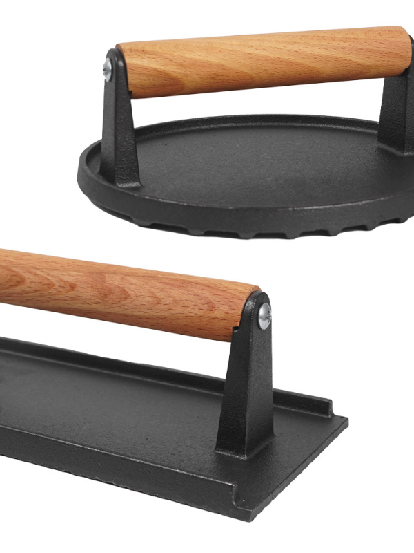 Ploča za pritiskanje mesa od lijevanog željeza – prenosni roštilj alat za 1–2 osobe, težina 1010 g