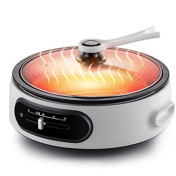 Oală electrică multifuncțională 4–5 L, 1300 W, vas interior din oțel inoxidabil, reglaj temperatură, funcții: prăjit, sotare, hot pot și teppanyaki