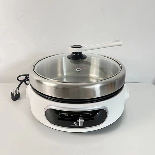 Oală electrică multifuncțională 4–5 L, 1300 W, vas interior din oțel inoxidabil, reglaj temperatură, funcții: prăjit, sotare, hot pot și teppanyaki
