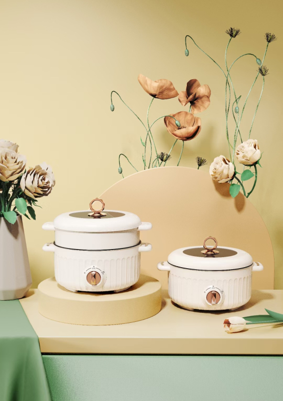 Oală electrică multifuncțională 4–5 L, 1300 W, vas interior din oțel inoxidabil, reglaj temperatură, funcții: prăjit, sotare, hot pot și teppanyaki