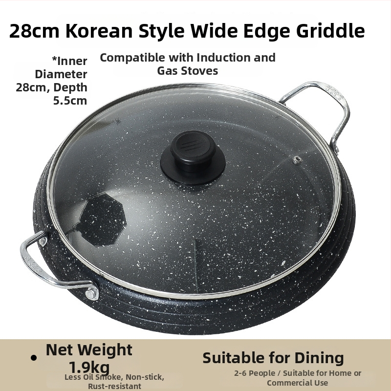 Teppanyaki tiganj s nelepivim dnom, aluminijska legura, višeslojno dno, koreanskog stila, kompatibilan s indukcijom i plinom