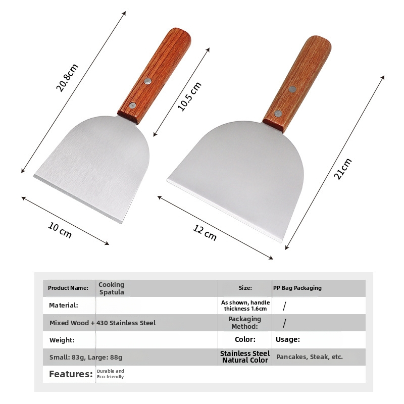 Hexinjia nerezová oceľ s drevenou rukoväťou kuchynská špachtľa pre domáce použitie, univerzálne použitie, moderný minimalistický štýl, možnosť prispôsobenia