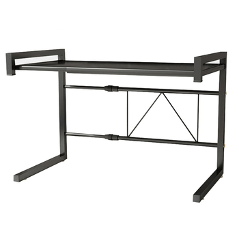 Proširivi dvostruki stalak za mikrovalnu pećnicu, podna kuhinjska organizacija s kukicama (Brand: Naqi; Materijal: Metal; Funkcija: Višestruka; Polica: Stolna; Stil: Moderna jednostavnost)