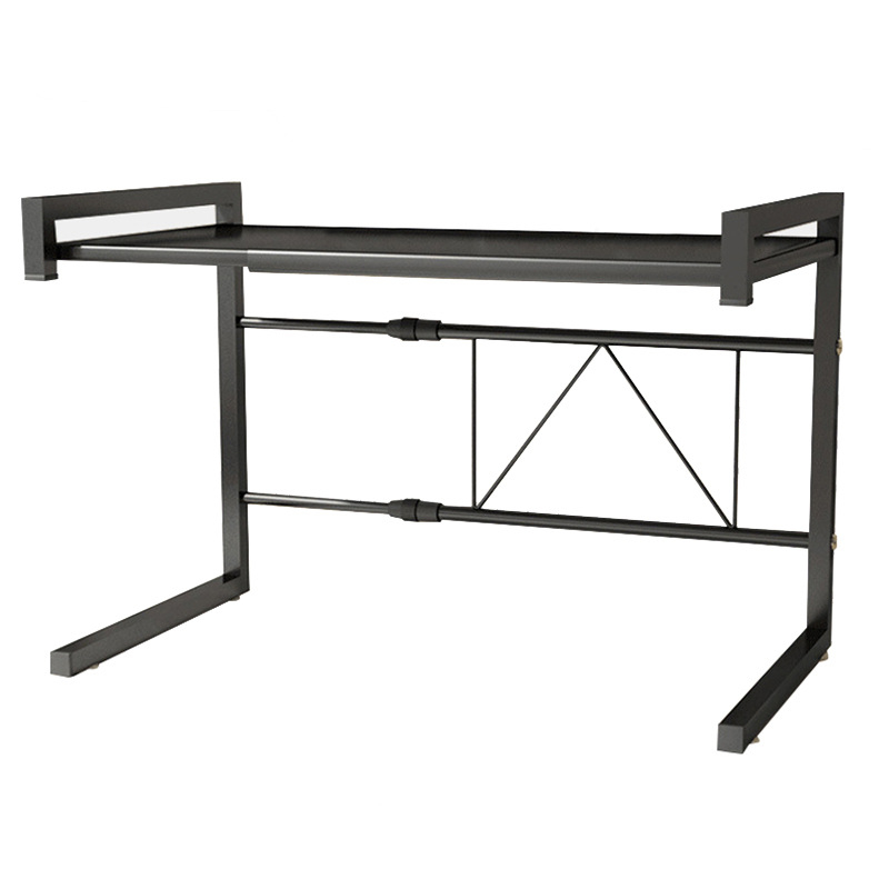 Proširivi dvostruki stalak za mikrovalnu pećnicu, podna kuhinjska organizacija s kukicama (Brand: Naqi; Materijal: Metal; Funkcija: Višestruka; Polica: Stolna; Stil: Moderna jednostavnost)