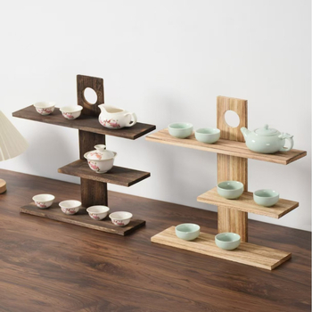 3-stupanjski drveni stalak za čajne posude i šalice, novi kineski stil, skladištenje i izlaganje