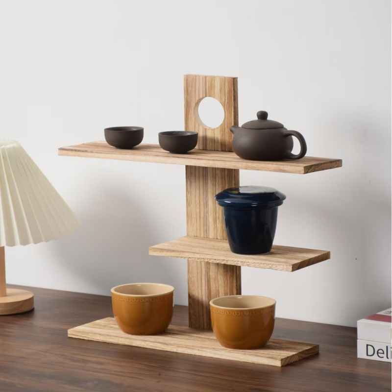 3-stupanjski drveni stalak za čajne posude i šalice, novi kineski stil, skladištenje i izlaganje
