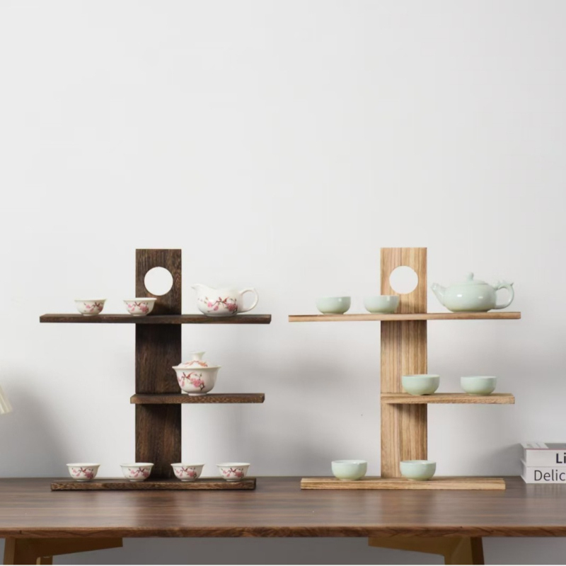 3-stupanjski drveni stalak za čajne posude i šalice, novi kineski stil, skladištenje i izlaganje