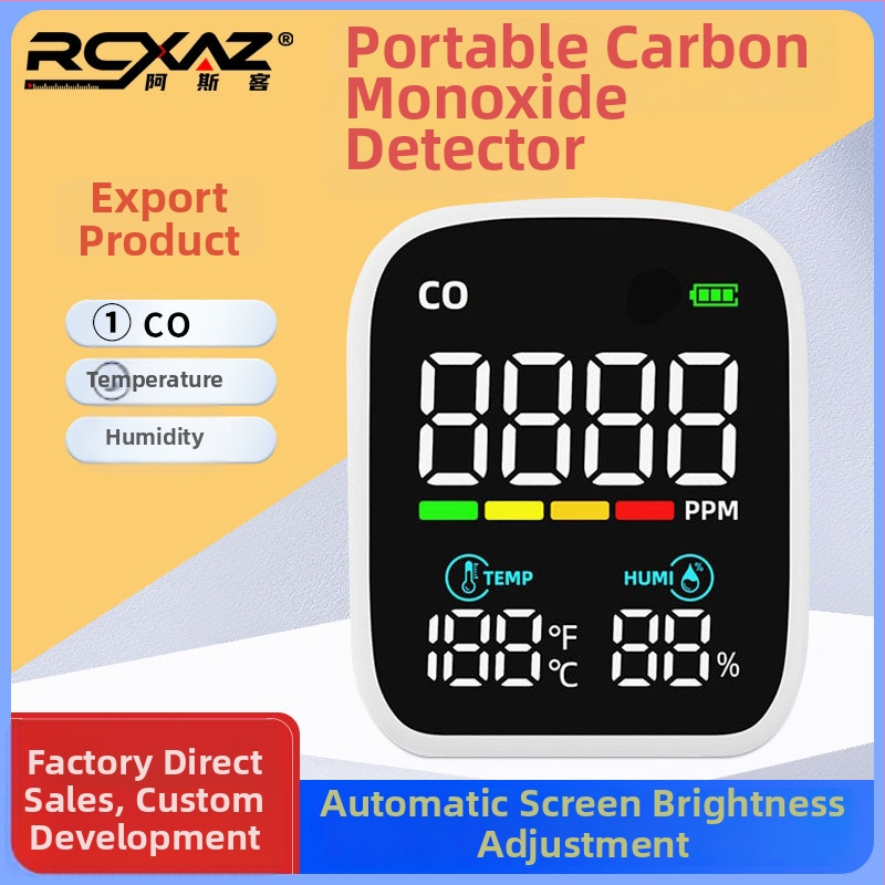 Prenosný alarm na oxid uhoľnatý – model ZN-PV28-CO, rozsah merania 0-1000 ppm, meria CO, teplotu a vlhkosť, 3,7 V DC, presnosť 1%