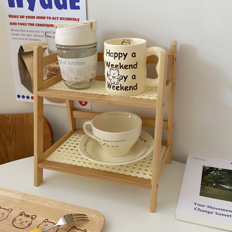 Stolni organizator za pohranu, dvostruki sloj, od bambusovog užeta, model TBZWJ-9416, pogodan za dnevni boravak, moderan minimalistički stil, montaža potrebna