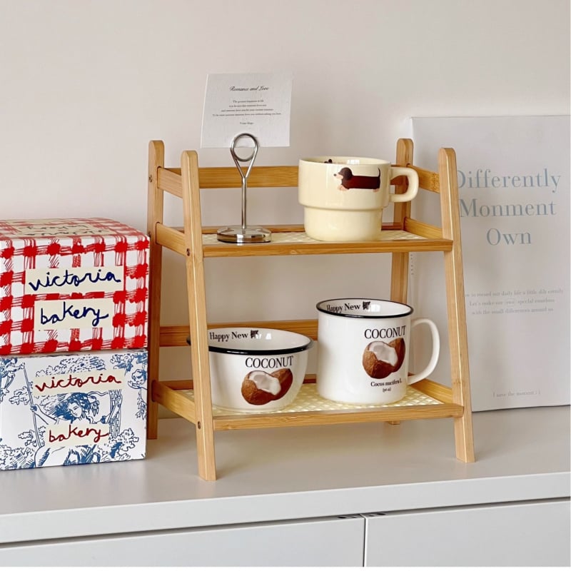 Stolni organizator za pohranu, dvostruki sloj, od bambusovog užeta, model TBZWJ-9416, pogodan za dnevni boravak, moderan minimalistički stil, montaža potrebna