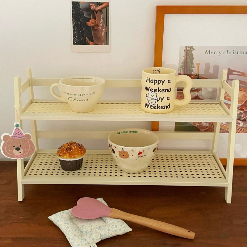 Stolni organizator za pohranu, dvostruki sloj, od bambusovog užeta, model TBZWJ-9416, pogodan za dnevni boravak, moderan minimalistički stil, montaža potrebna