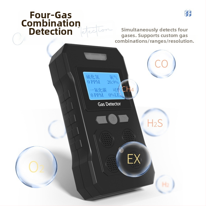 PLT824 prenosný štvorsystémový detektor plynov pre O2, H2S a CO; presnosť ≤ ±5% FS; napájanie DC 3.7V