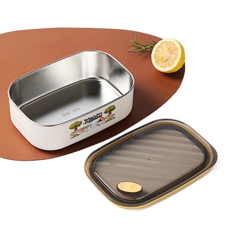 Правоъгълна кутия за обяд от 304 неръждаема стомана, микровълнова безопасна, 1–2 л, непропускаща течности