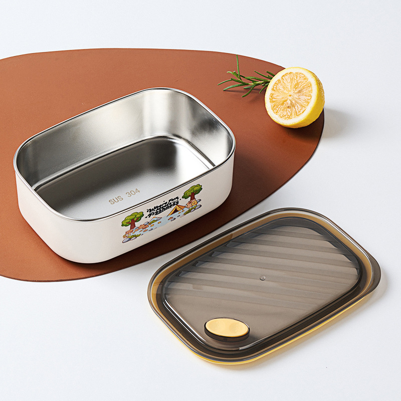 Правоъгълна кутия за обяд от 304 неръждаема стомана, микровълнова безопасна, 1–2 л, непропускаща течности