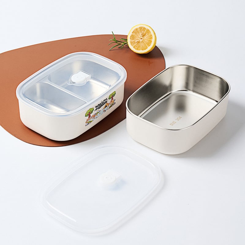 Правоъгълна кутия за обяд от 304 неръждаема стомана, микровълнова безопасна, 1–2 л, непропускаща течности