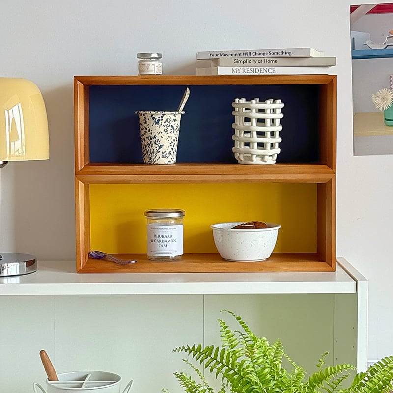 Teáscsésze-tároló polc — fa, japán stílusú asztali rendező, 1-szintű