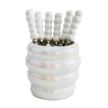 Rozsdamentes acélból készült gyümölcs villa készlet kerámiás tárolóval, felnőtteknek, friss és aranyos stílusban