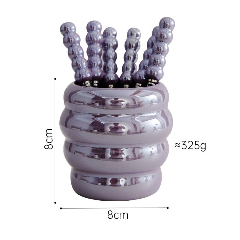 Rozsdamentes acélból készült gyümölcs villa készlet kerámiás tárolóval, felnőtteknek, friss és aranyos stílusban