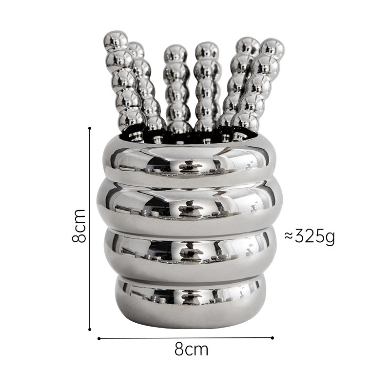 Rozsdamentes acélból készült gyümölcs villa készlet kerámiás tárolóval, felnőtteknek, friss és aranyos stílusban