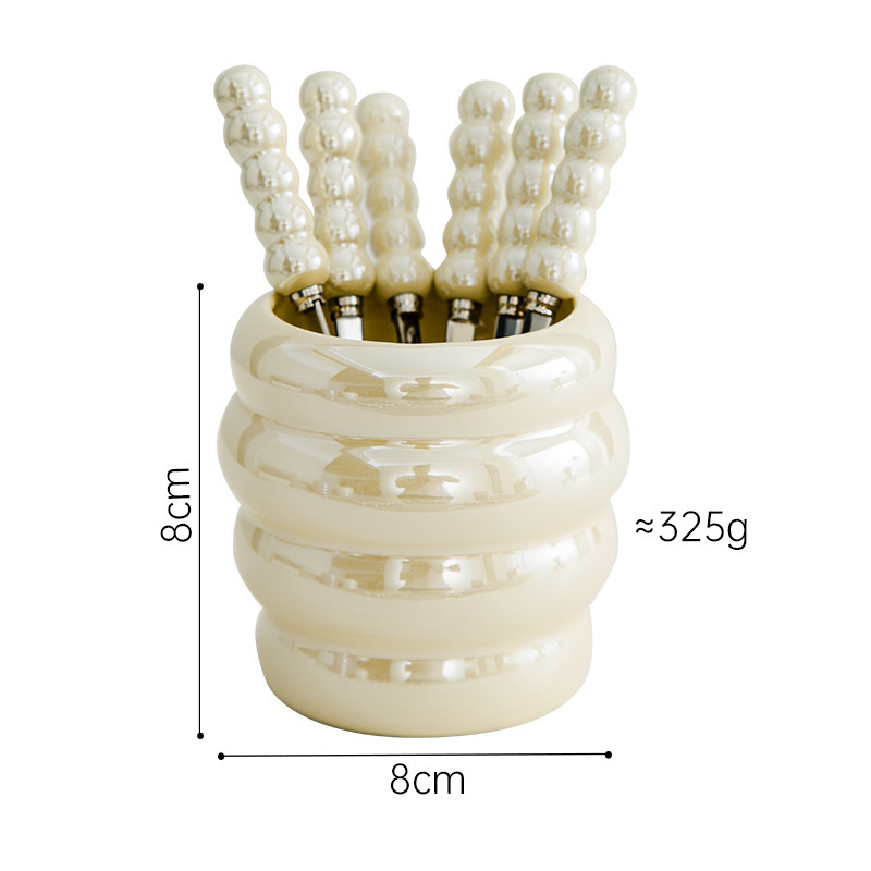 Rozsdamentes acélból készült gyümölcs villa készlet kerámiás tárolóval, felnőtteknek, friss és aranyos stílusban