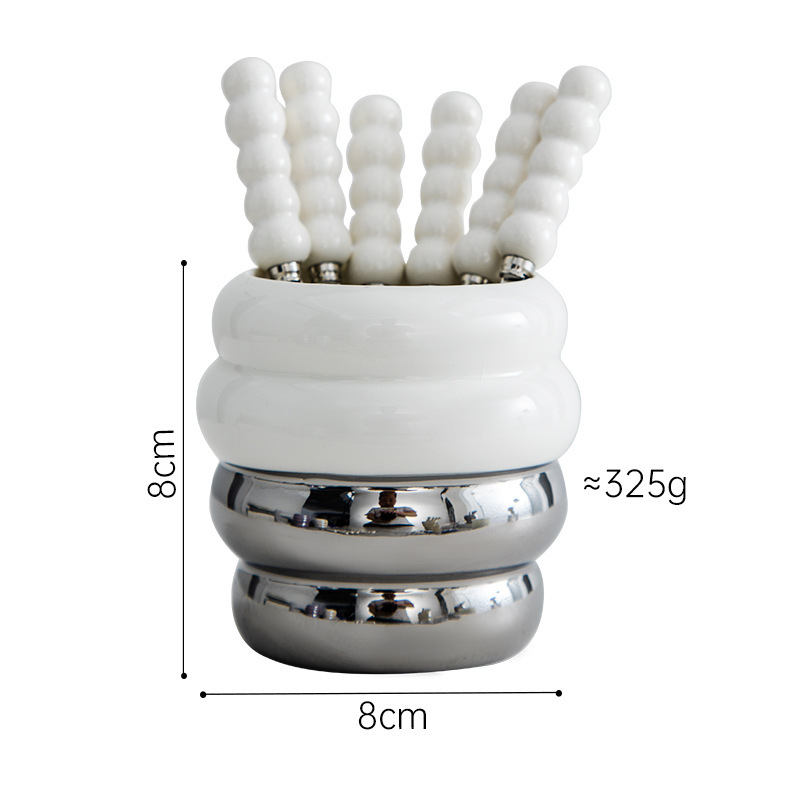 Rozsdamentes acélból készült gyümölcs villa készlet kerámiás tárolóval, felnőtteknek, friss és aranyos stílusban