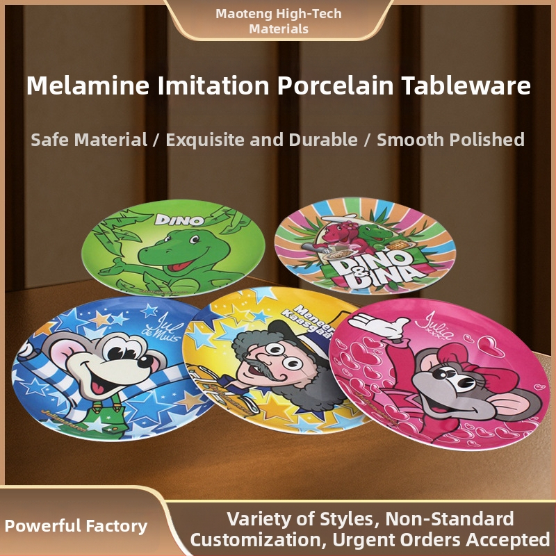 Melaminska plošča tanjura s karikaturnim uzorkom, okrugli oblik, glazirana površina, mogućnost prilagođavanja logotipa