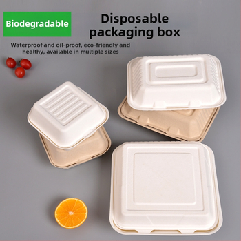 Jednorázová obedná krabička, štvorcová, z buničiny cukrovej trstiny, objem 8000 ml, hrúbka 0,06 mm, biologicky rozložiteľná