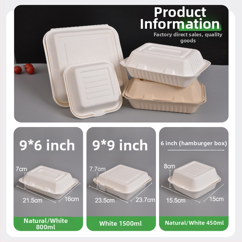 Jednorázová obedná krabička, štvorcová, z buničiny cukrovej trstiny, objem 8000 ml, hrúbka 0,06 mm, biologicky rozložiteľná