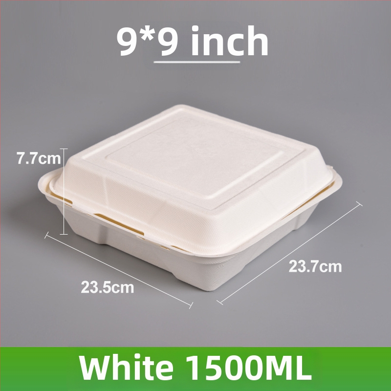 Jednorázová obedná krabička, štvorcová, z buničiny cukrovej trstiny, objem 8000 ml, hrúbka 0,06 mm, biologicky rozložiteľná