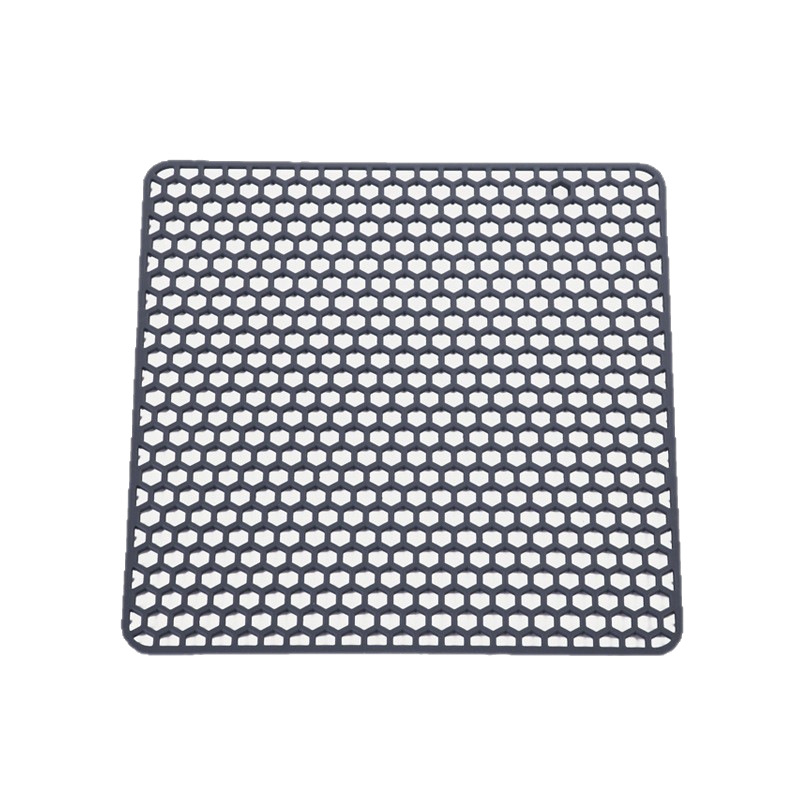 Silikonska četvrtasta podloga za kuhinjski sudoper — uzorak saća (hollow honeycomb texture), protuklizna, zadebljana, višestruka zaštita od odljeva