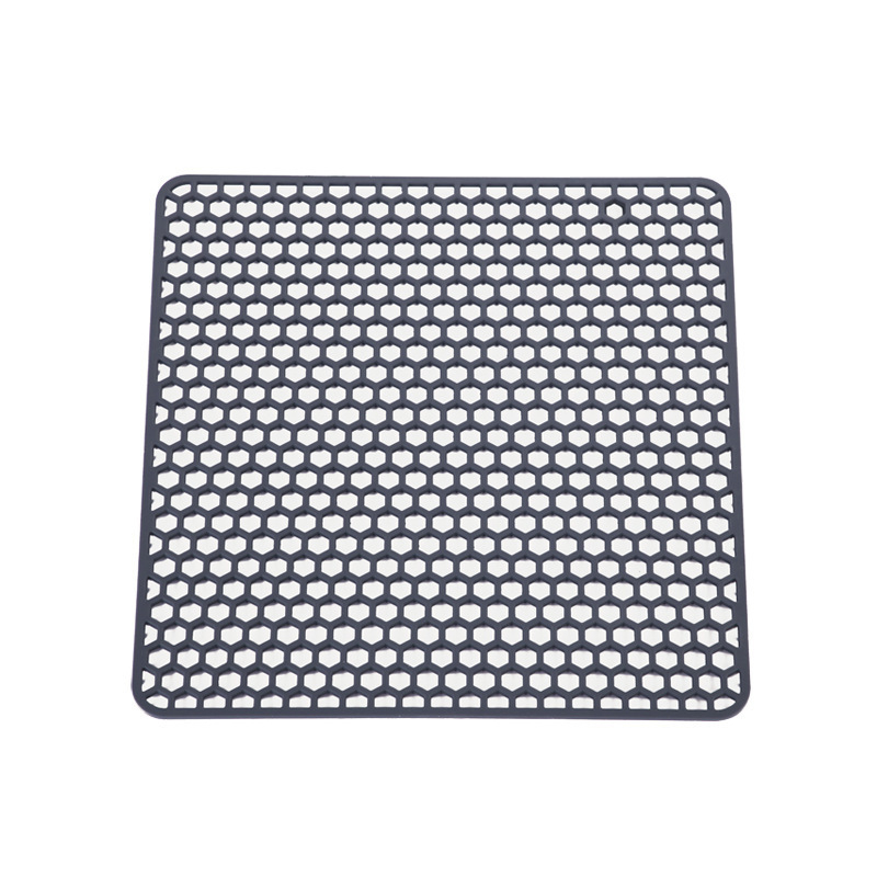 Silikonska četvrtasta podloga za kuhinjski sudoper — uzorak saća (hollow honeycomb texture), protuklizna, zadebljana, višestruka zaštita od odljeva