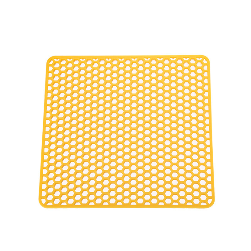 Silikonska četvrtasta podloga za kuhinjski sudoper — uzorak saća (hollow honeycomb texture), protuklizna, zadebljana, višestruka zaštita od odljeva