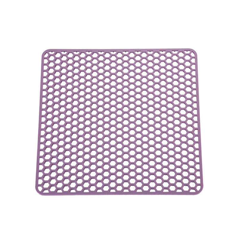 Silikonska četvrtasta podloga za kuhinjski sudoper — uzorak saća (hollow honeycomb texture), protuklizna, zadebljana, višestruka zaštita od odljeva