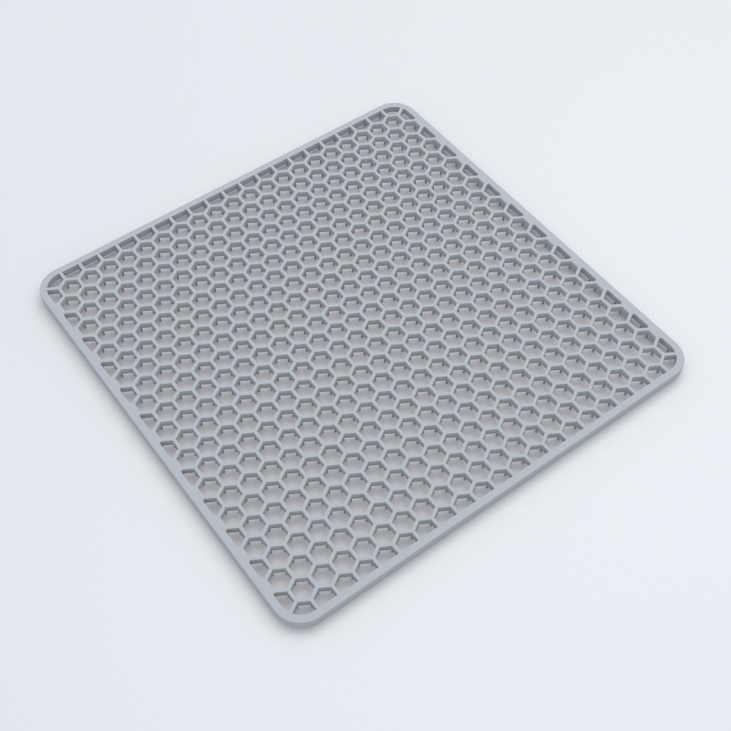 Silikonska četvrtasta podloga za kuhinjski sudoper — uzorak saća (hollow honeycomb texture), protuklizna, zadebljana, višestruka zaštita od odljeva