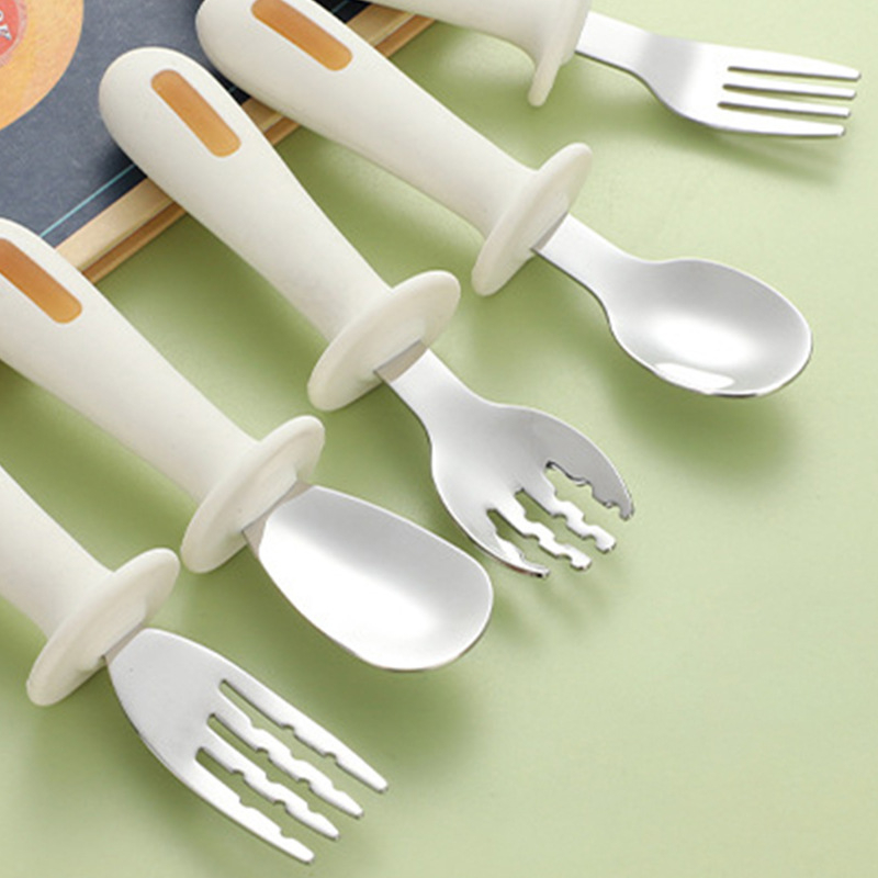 Set dječjih žlica i vilica od nehrđajućeg čelika 304, za djecu od 6 mjeseci, dvodijelni set, crtani stil