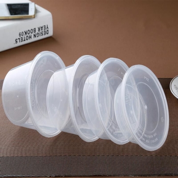 Jednokratna okrugla kutija za obrok s poklopcem, prozirni plastični materijal; nije pogodno za mikrovalnu pećnicu