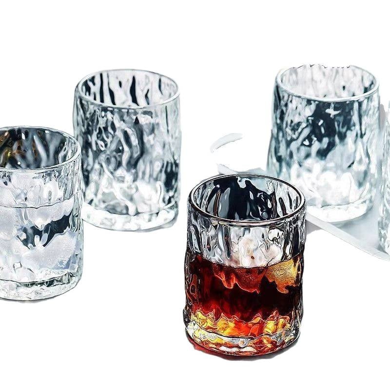 Set čaša za piće od otpornog stakla na visoke temperature (moderni minimalistički stil, sa slamkom, cilindričnog oblika, ledeni uzorak)