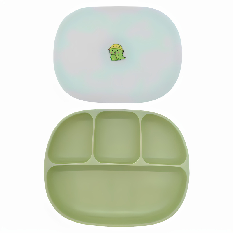 Silikonski dječji tanjur za jelo, dvodijelna set, jednostavan stil, pogodno za djecu od 3 mjeseca
