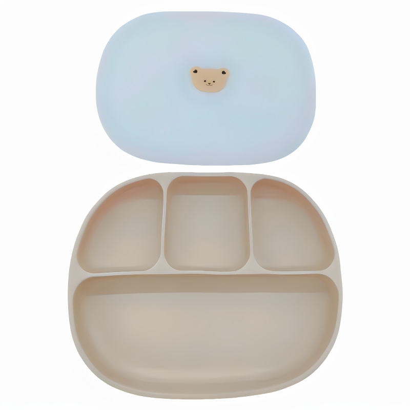 Silikonski dječji tanjur za jelo, dvodijelna set, jednostavan stil, pogodno za djecu od 3 mjeseca
