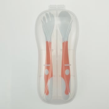 Dvodjelni set zakrivljenih žlica i vilica za bebe, plastika, 12 mjeseci i više, sladak stil