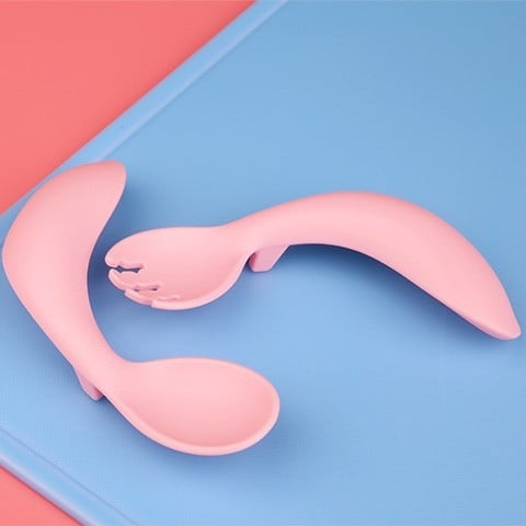 Dvodjelni set zakrivljenih žlica i vilica za bebe, plastika, 12 mjeseci i više, sladak stil