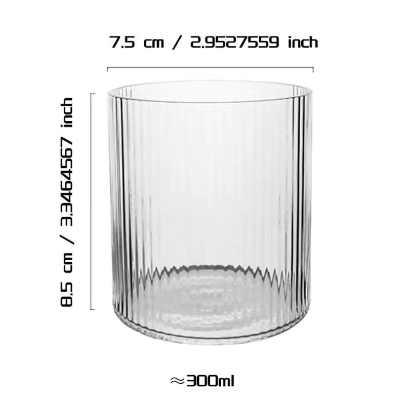 Σετ γυάλινο μπουκάλι νερού σε ιαπωνικού στυλ με κάθετες γραμμές, γυαλί μπόροσιλικό, μεγάλη χωρητικότητα, περιλαμβάνει ποτήρια και καπάκι PP